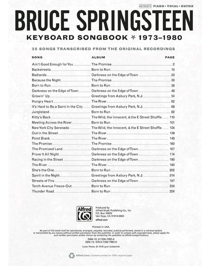 Bruce Springsteen Keyboard Songbook 1973-1980 PVG