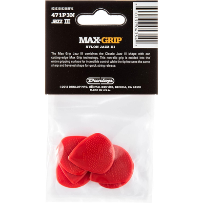 Dunlop Nylon Jazz III Guitar Pick 6 Pack in Red