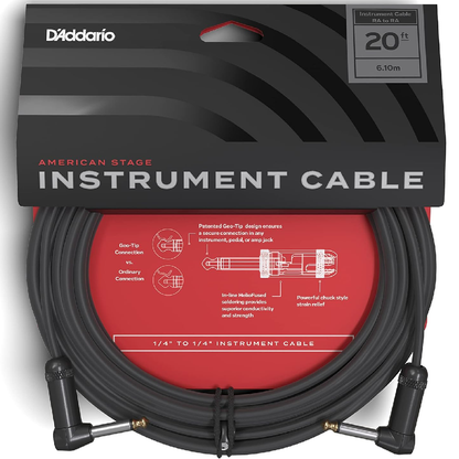 D'Addario Planet Waves 20' American Stage Instrument Dual Right Angle Cable in Black