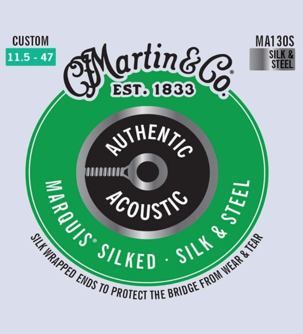 Martin Strings MA130S  Martin Authentic Marquis Silk & Steel Acoustic Guitar Strings, 11.5 - 47 Gauge
