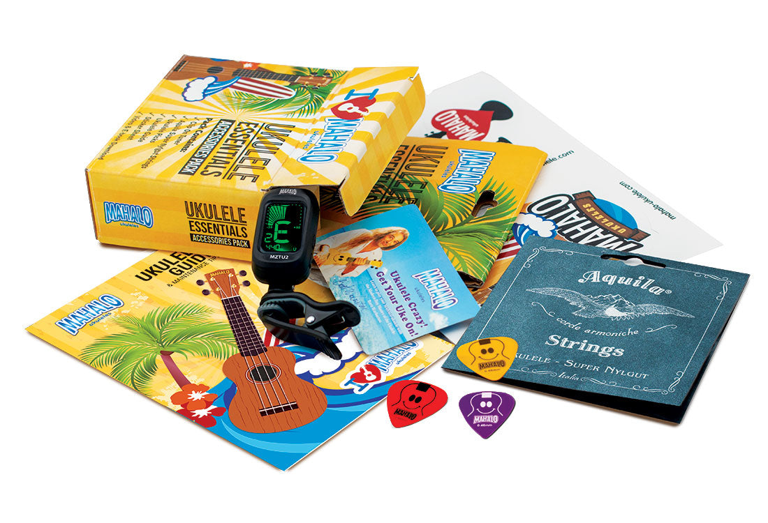 Mahalo Rainbow Series with Learn 2 Play Essentials Accessory Ukulele Pack in High Gloss Red