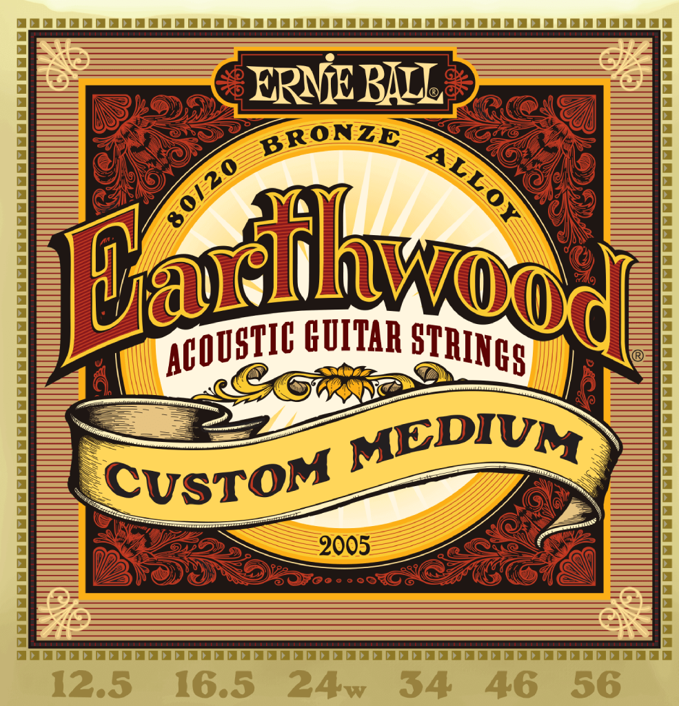 Ernie Ball Earthwood Custom Medium 80/20 Bronze Acoustic Guitar Strings 12.5-56 Gauge