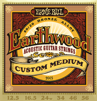 Ernie Ball Earthwood Custom Medium 80/20 Bronze Acoustic Guitar Strings 12.5-56 Gauge