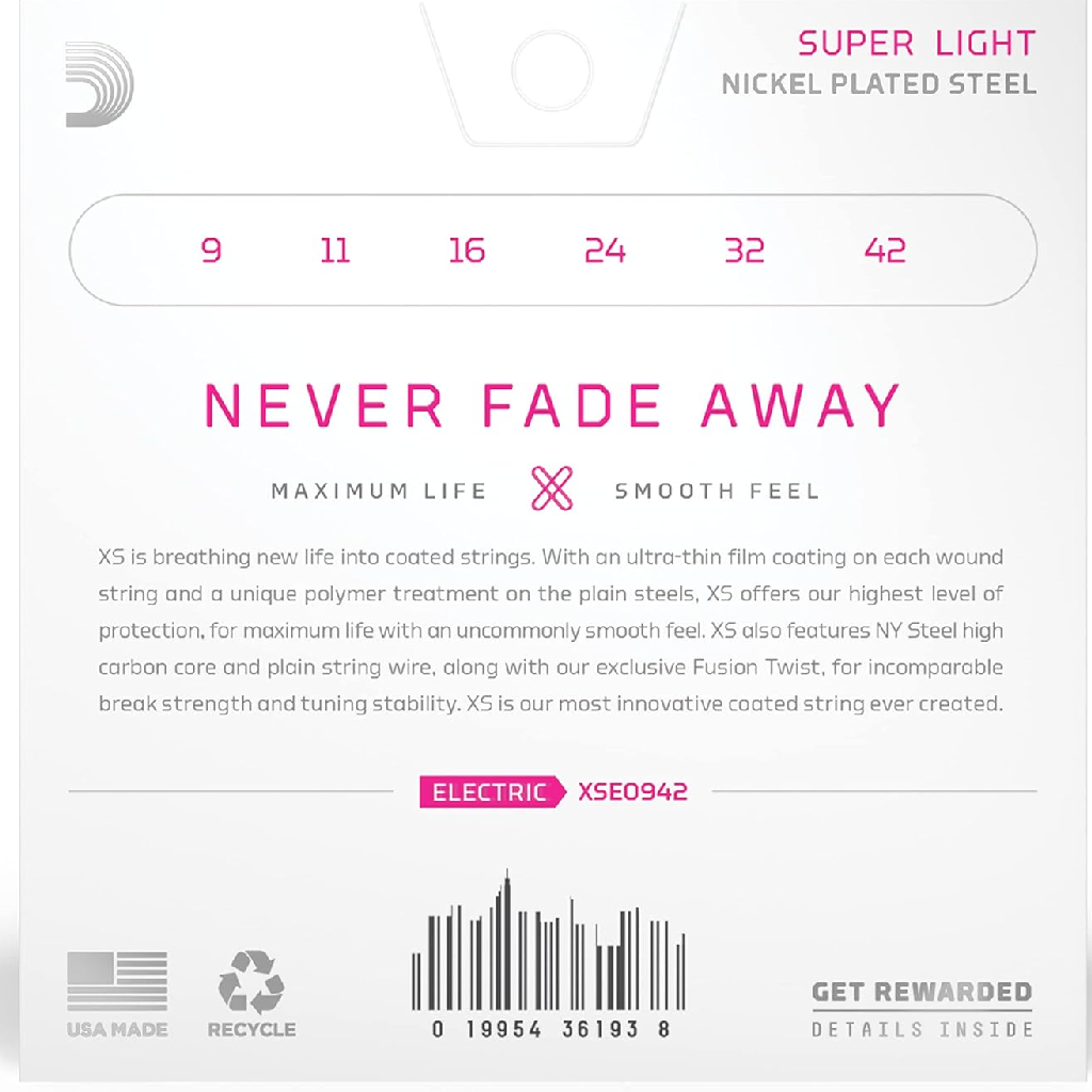 D'Addario XS Super Light Coated Electric Guitar Strings 09-42 Gauge