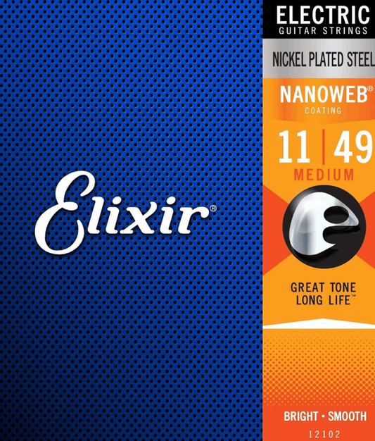 Elixir 12102 Nanoweb Electric Guitar Strings Medium 11-49 Gauge