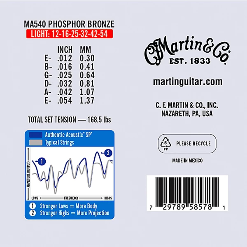 Martin Authentic Phosphor Bronze Acoustic SP Guitar Strings Value Pack 3 Sets 12-54 Gauge