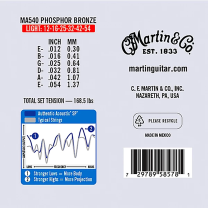Martin Authentic Phosphor Bronze Acoustic SP Guitar Strings Value Pack 3 Sets 12-54 Gauge