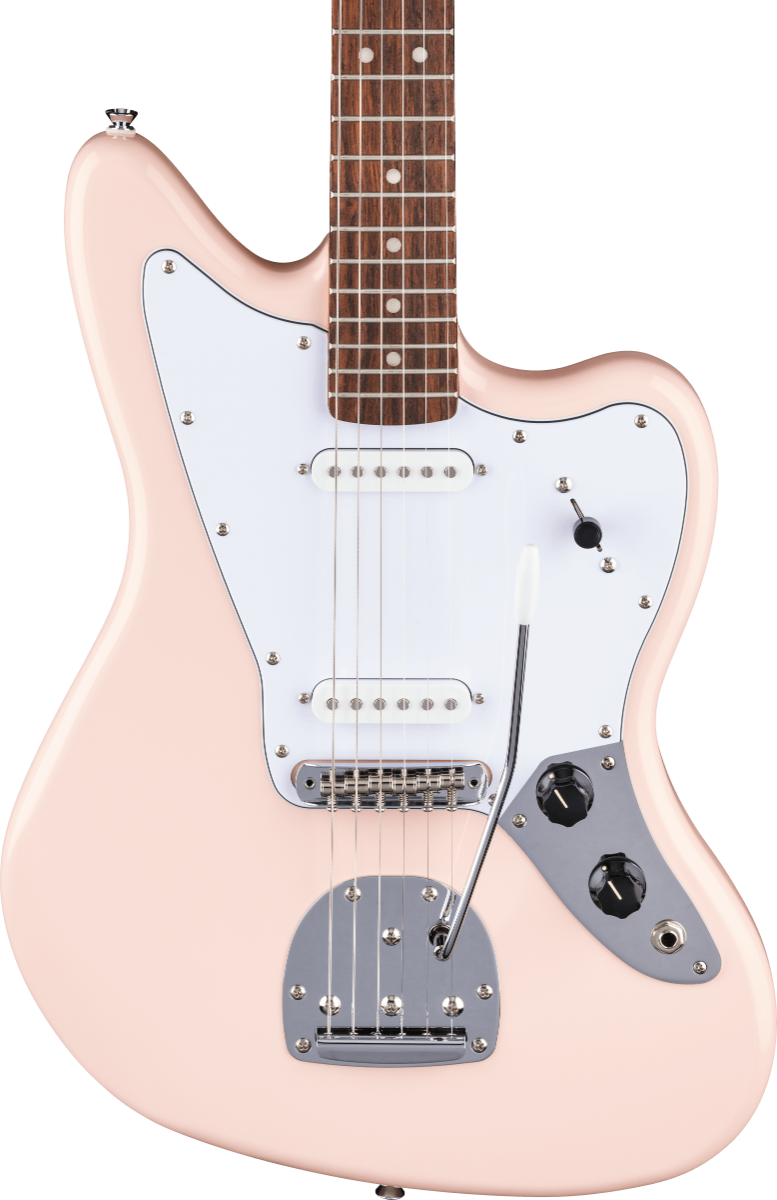 Squier FSR Affinity Series Jaguar, Laurel Fingerboard, White Pickguard, Matching Headstock in Shell Pink