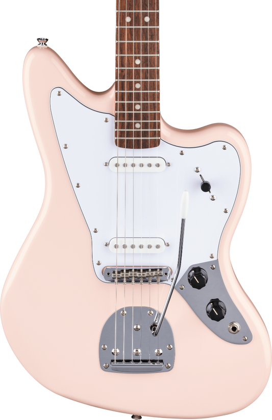 Squier FSR Affinity Series Jaguar, Laurel Fingerboard, White Pickguard, Matching Headstock in Shell Pink