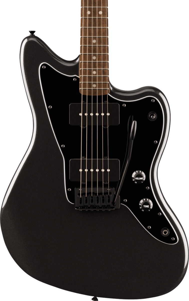 Squier FSR Affinity Series Jazzmaster, Laurel Fingerboard, Black Pickguard, Black Hardware, Matching Headstock in Metallic Black