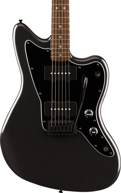 Squier FSR Affinity Series Jazzmaster, Laurel Fingerboard, Black Pickguard, Black Hardware, Matching Headstock in Metallic Black