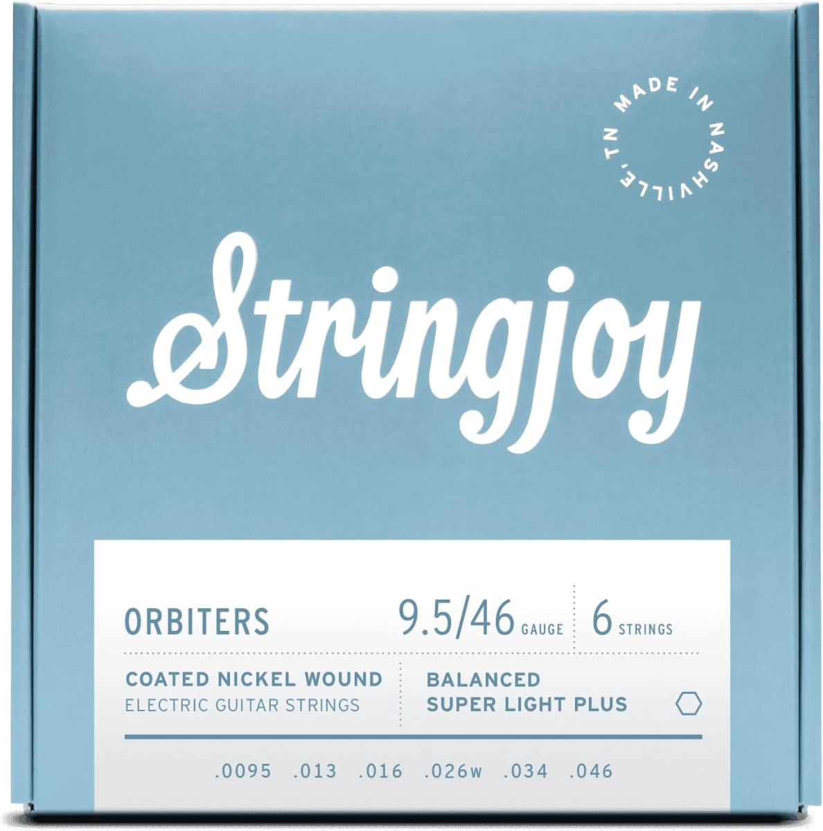 Stringjoy Coated Nickel Electric Guitar Strings Balanced Super Light Plus Orbiters  9.5-46 Gauge