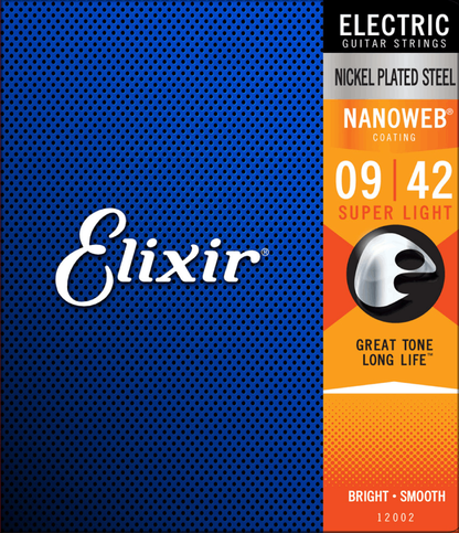 Elixir 12002 Nanoweb Electric Guitar Strings Super Light 9-42 Gauge