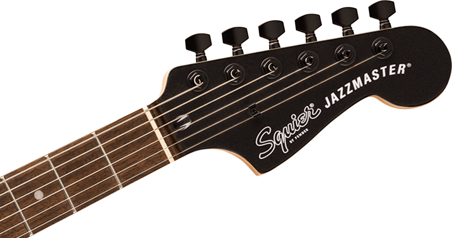 Squier FSR Affinity Series Jazzmaster, Laurel Fingerboard, Black Pickguard, Black Hardware, Matching Headstock in Metallic Black