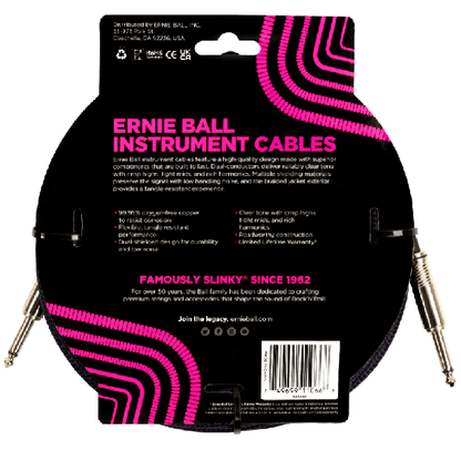 Ernie Ball 25ft Braided Straight to Straight Instrument Cable in Purple Black