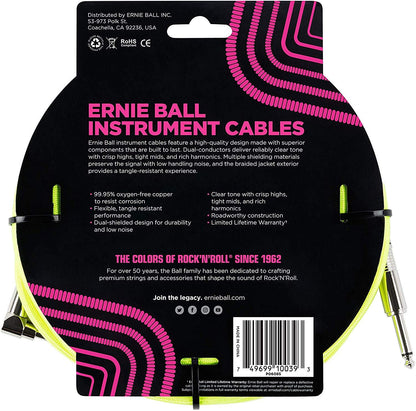 Ernie Ball Braided Straight to Angle Instrument Cable 18 foot in Neon Yellow