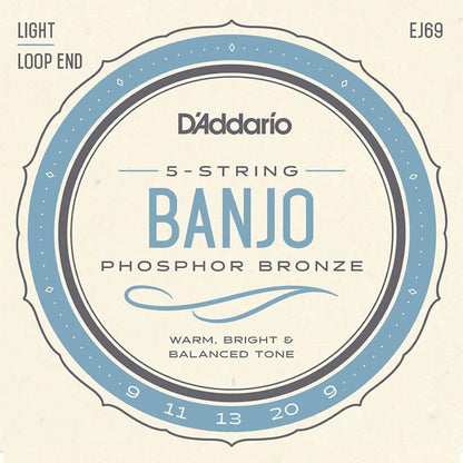 D'Addario EJ69 5 String Banjo Strings Phosphor Bronze Light 9-20