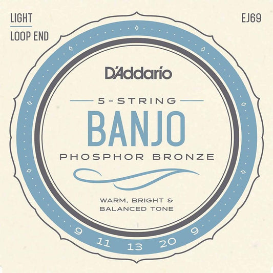 D'Addario EJ69 5 String Banjo Strings Phosphor Bronze Light 9-20