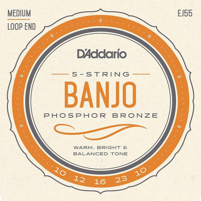 D'Addario EJ55 5-String Banjo Strings Phosphor Bronze Medium 10-23