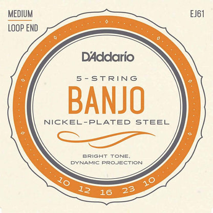 D'Addario EJ61 5 String Banjo Strings Nickel Medium 10-23