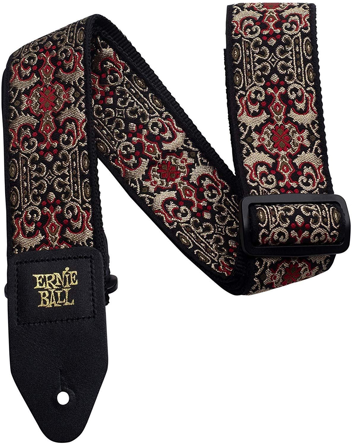 Ernie Ball Classis Jacquard Guitar Or Bass Strap in Persian Red And Gold