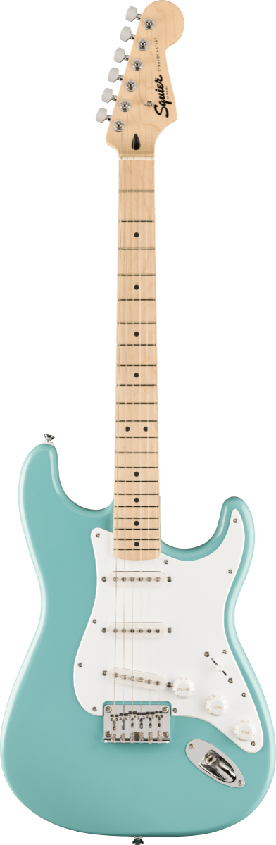 Squier FSR Squier Sonic Stratocaster HT, Maple Fingerboard, White Pickguard in Tropical Turquoise