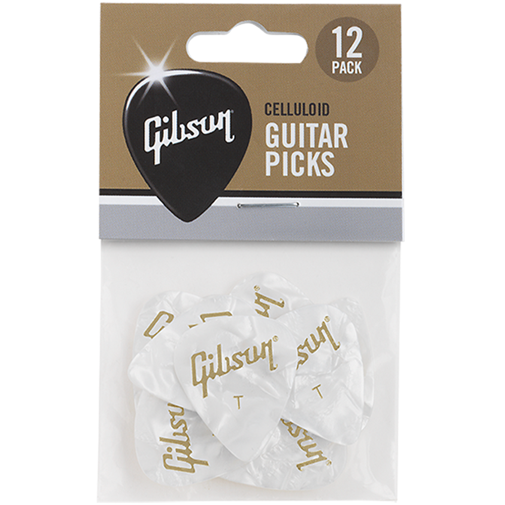 Gibson Pearloid White Picks 12 Pack Thin