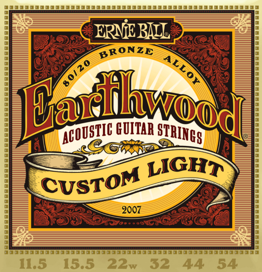 Ernie Ball Earthwood Custom Light 80/20 Bronze Acoustic Guitar Strings 11.5-54 Gauge