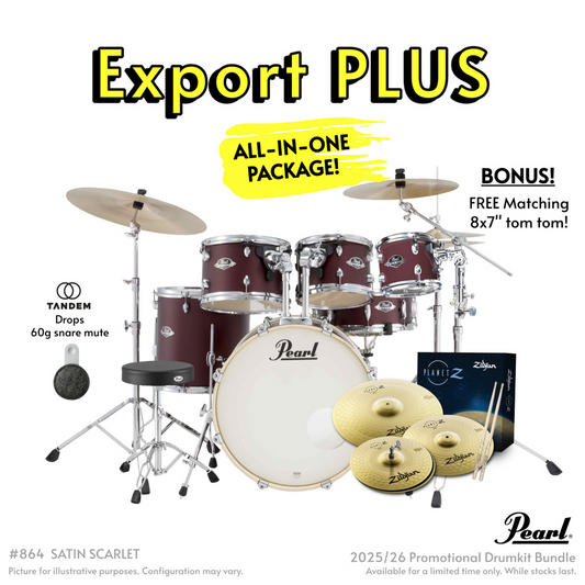 Pearl Export Plus 5-Piece Fusion Kit Drum Kit with Cymbal Pack in Satin Scarlet