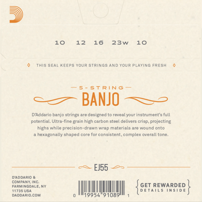 D'Addario EJ55 5-String Banjo Strings Phosphor Bronze Medium 10-23