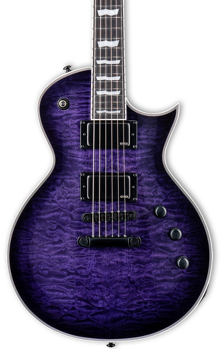 ESP LTD EC-1000 with EMG Pickups, Quilted Maple Top in See Thru Purple Burst