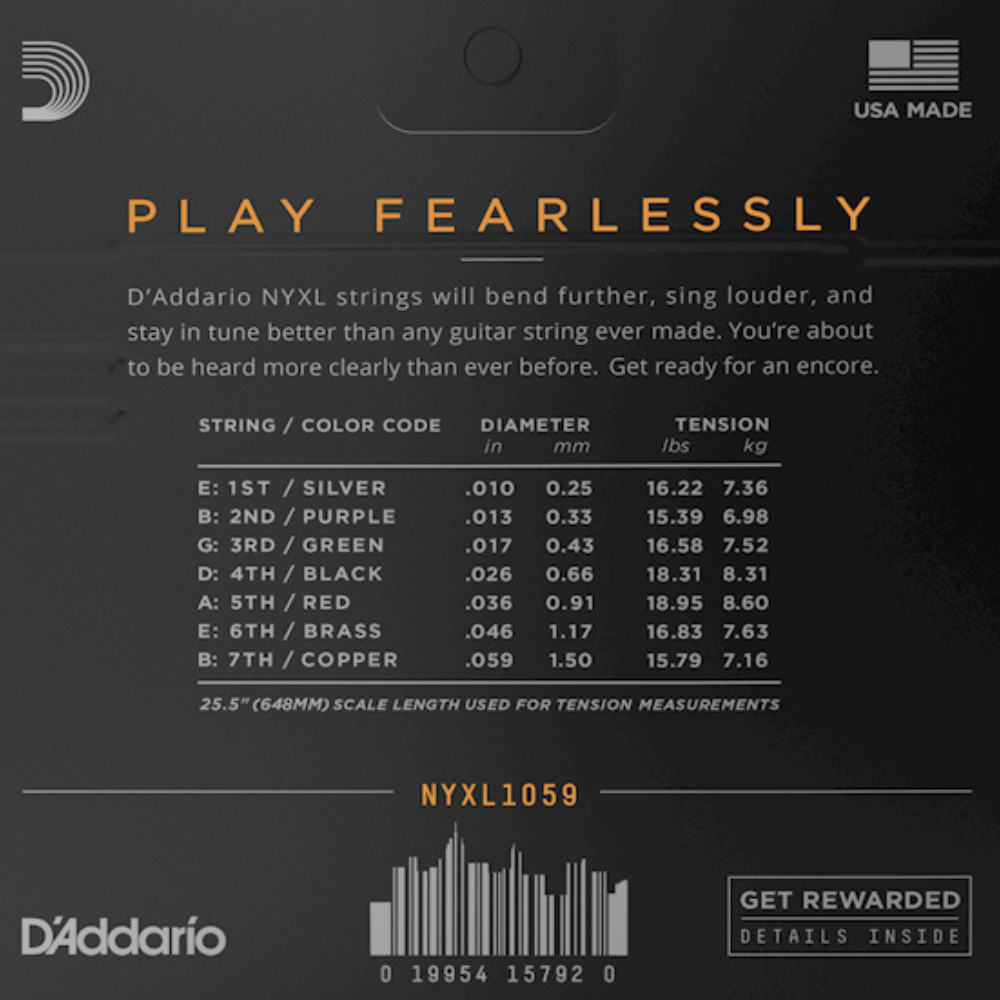 D'Addario NYXL1059 Nickel Wound 7 String Electric Guitar Strings Regular Light 10-59 Gauge