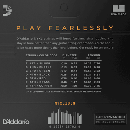 D'Addario NYXL1059 Nickel Wound 7 String Electric Guitar Strings Regular Light 10-59 Gauge