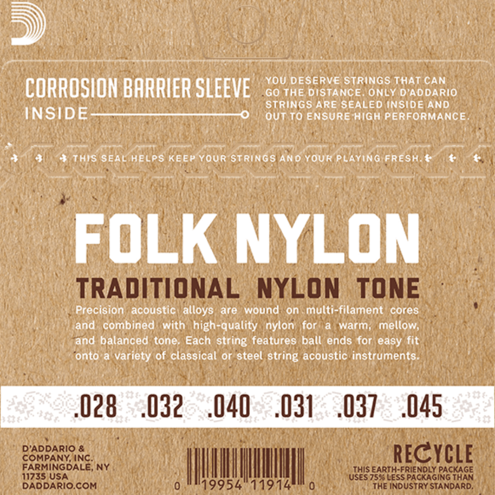 D'Addario EJ32C Folk Nylon Normal Tension Ball End Classical Guitar Strings