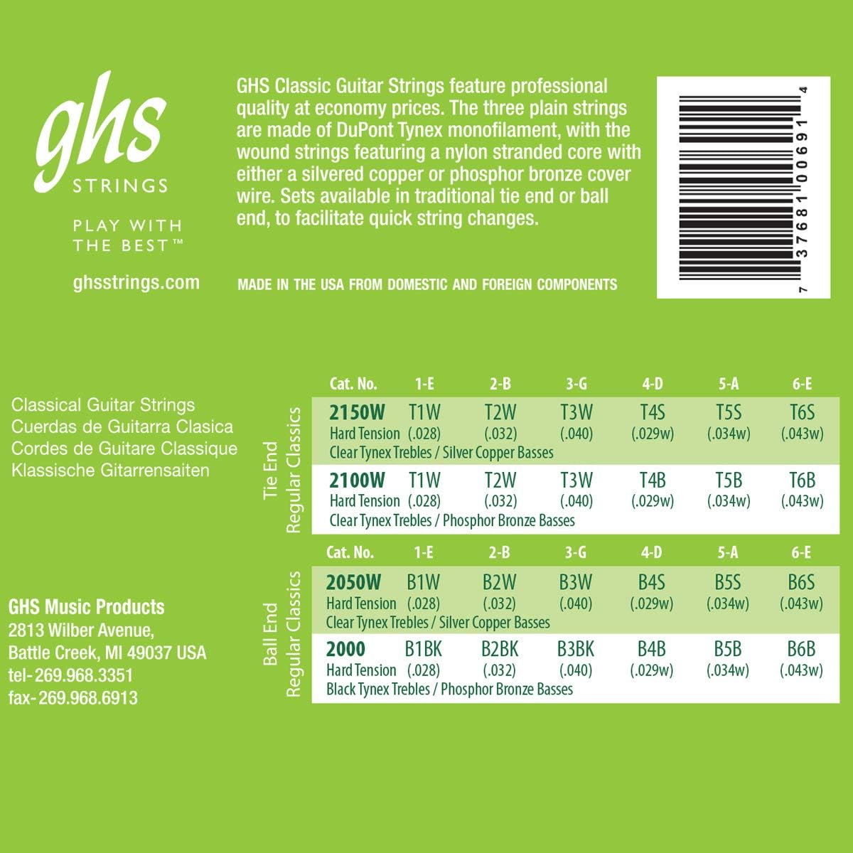 GHS 2000 Ball End Classical Guitar Strings 28-42 Gauge