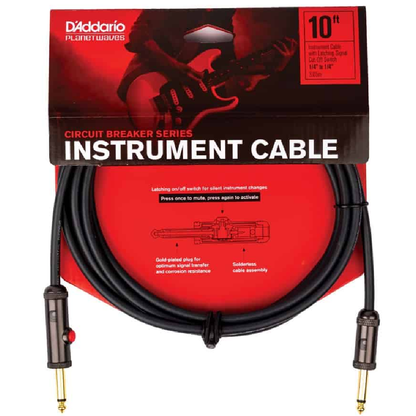 D'Addario Planet Waves 10' Circuit Breaker Straight Plug Latching Switch Instrument Cable in Black