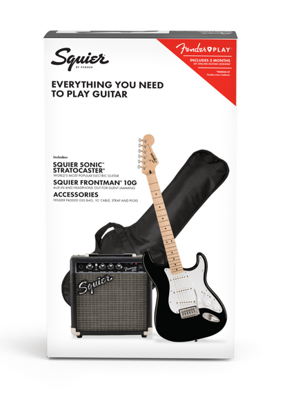 Squier Sonic Stratocaster, Maple Fingerboard Electric Guitar Pack in Black