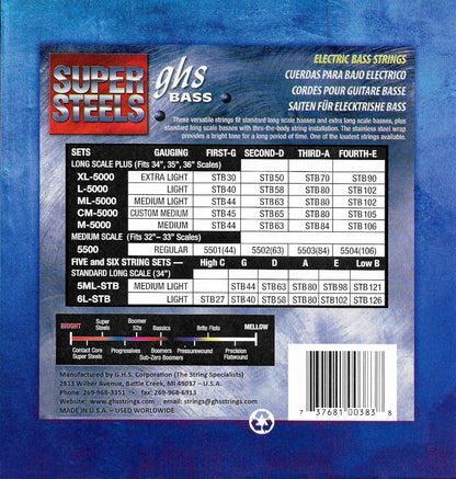 GHS 5ML STB Super Steels Bass Guitar Strings 44-121 Gauge