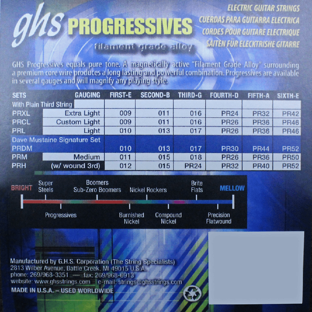 GHS PRXL Progressives Extra Light Electric Guitar Strings 9-42 Gauge