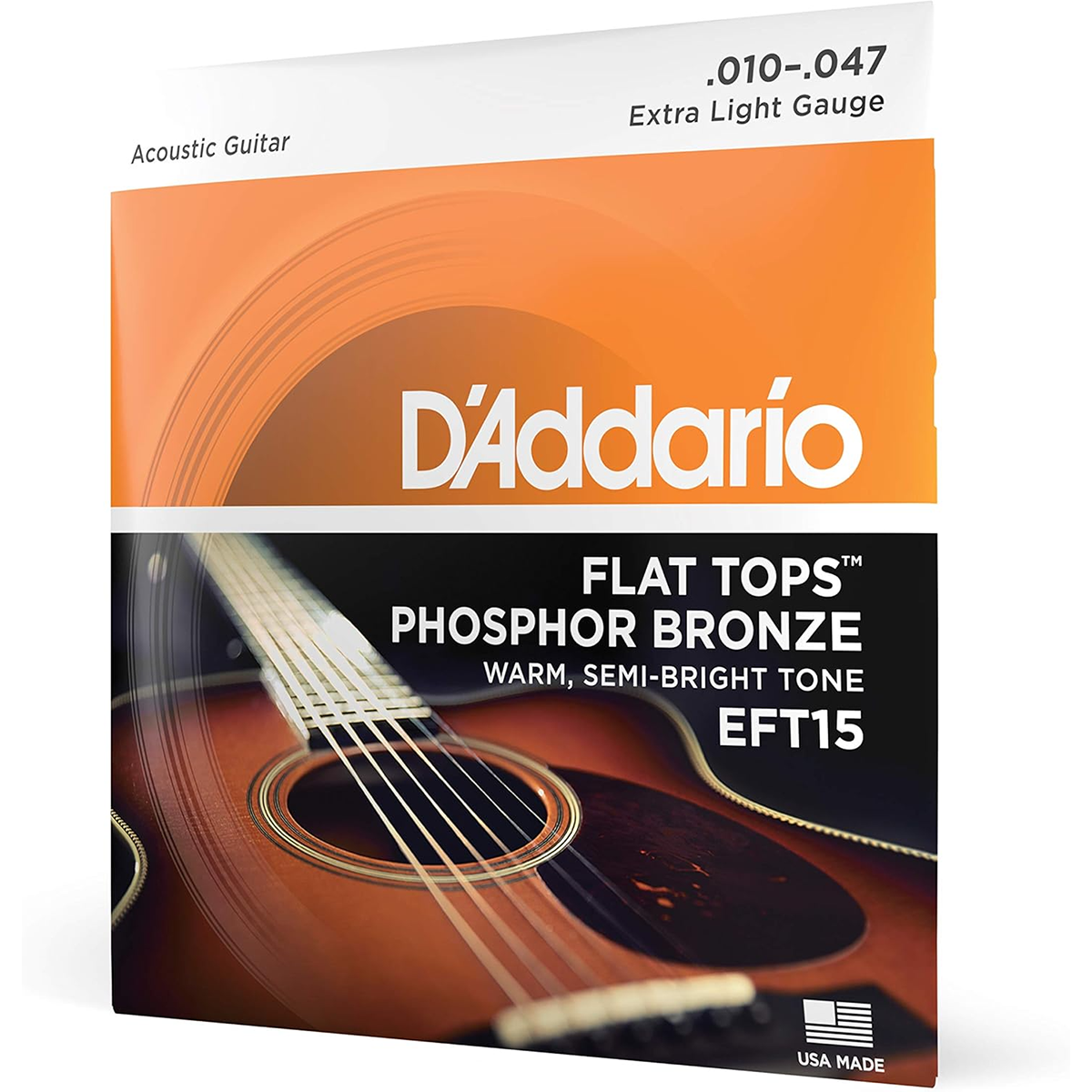 D'Addario Flat Tops Phosphor Bronze Extra Light Acoustic Guitar Strings 10-47 Gauge