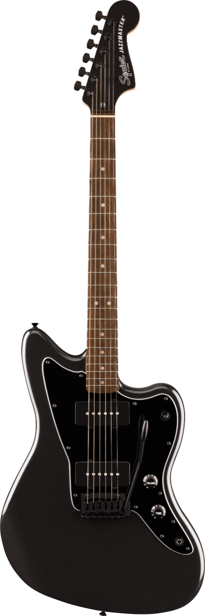 Squier FSR Affinity Series Jazzmaster, Laurel Fingerboard, Black Pickguard, Black Hardware, Matching Headstock in Metallic Black