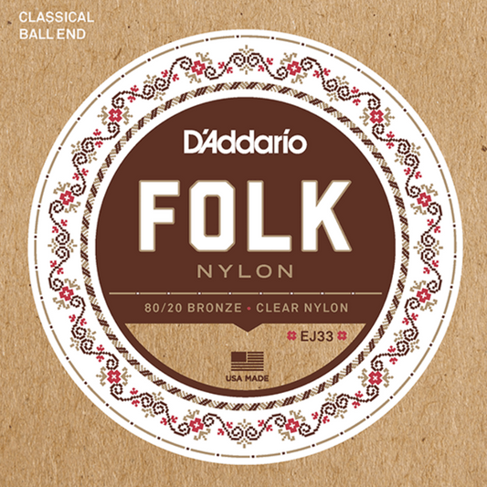D'Addario EJ33 Folk Nylon 80/20 Bronze Ball End Classical Guitar Strings