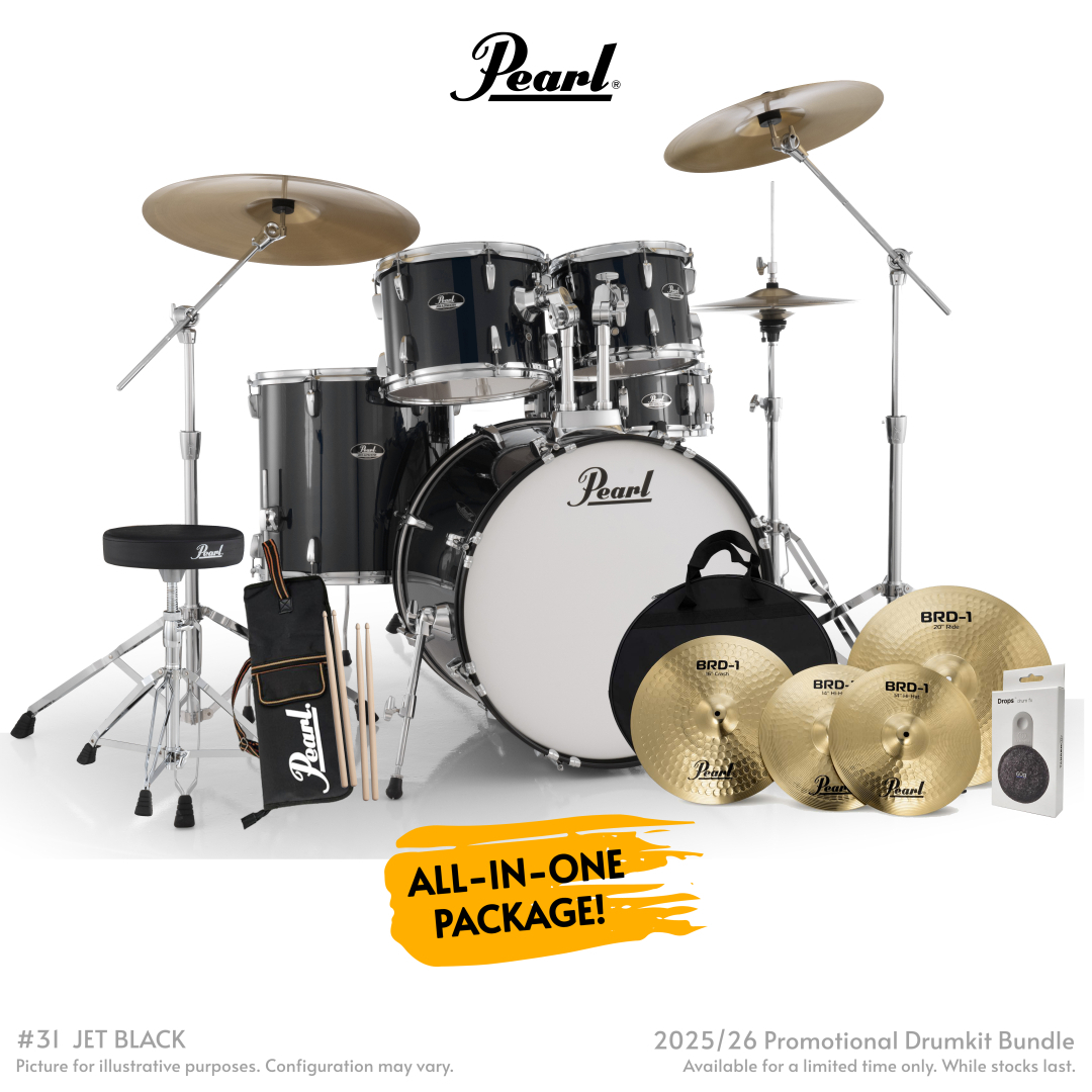 Pearl Roadshow-Plus 5-Piece Drum Kit with Pearl Cymbal Pack in Jet Black