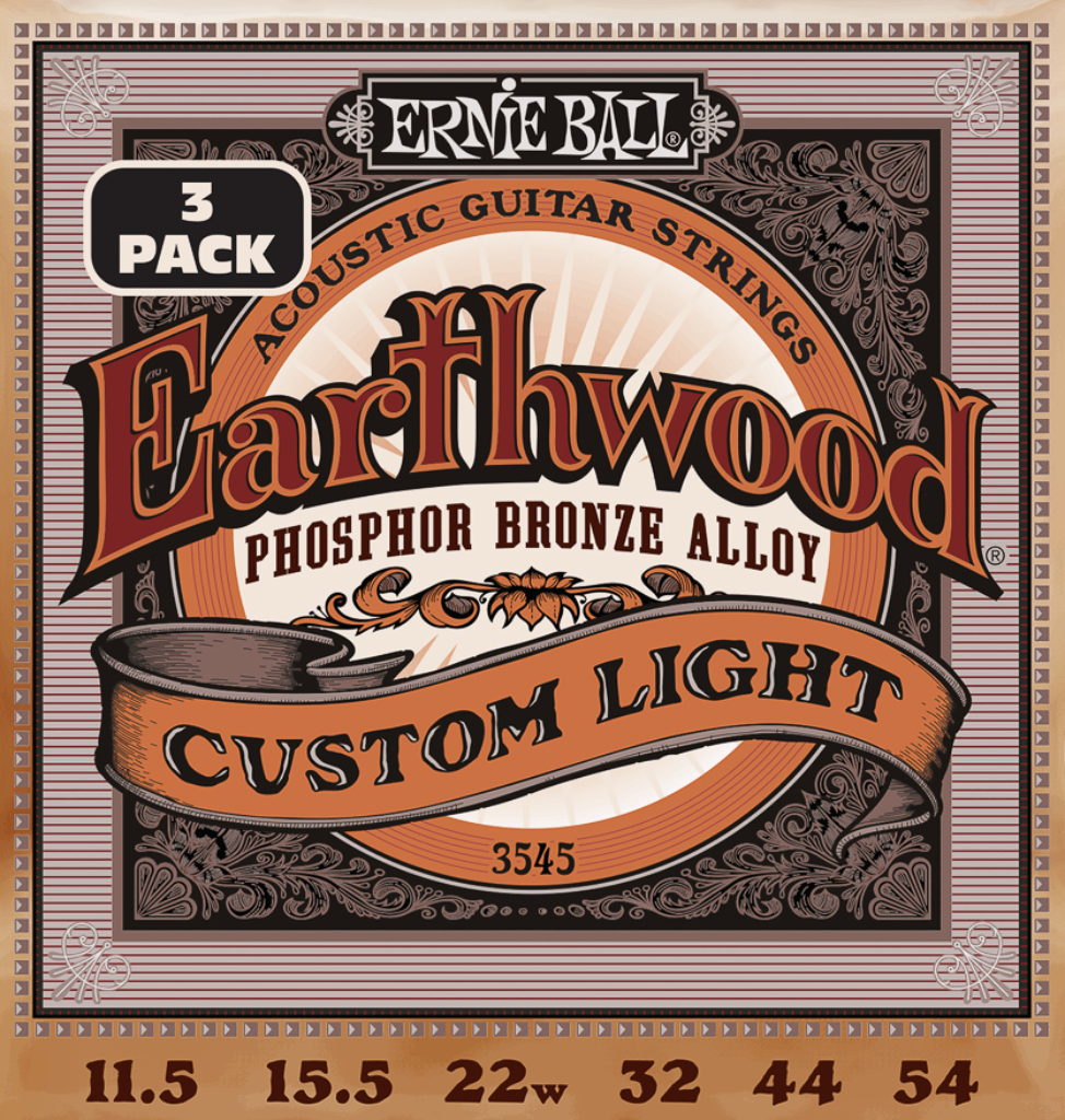 Ernie Ball Earthwood Custom Light Phosphor Bronze Acoustic Guitar Strings 3 Pk 11.5-54 Gauge