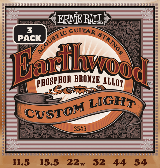 Ernie Ball Earthwood Custom Light Phosphor Bronze Acoustic Guitar Strings 3 Pk 11.5-54 Gauge