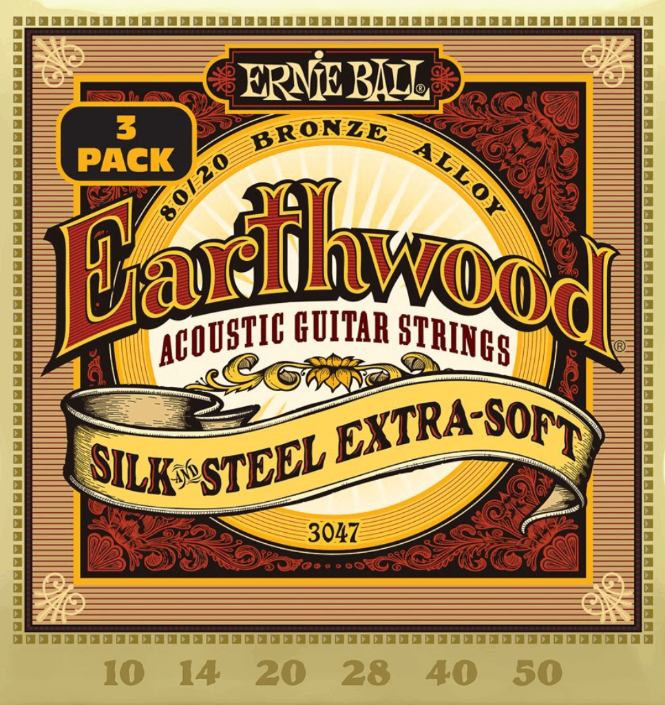 Ernie Ball Earthwood Silk and Steel Extra Soft 80/20 Bronze Acoustic Guitar Strings 3 Pk 10-50 Gauge