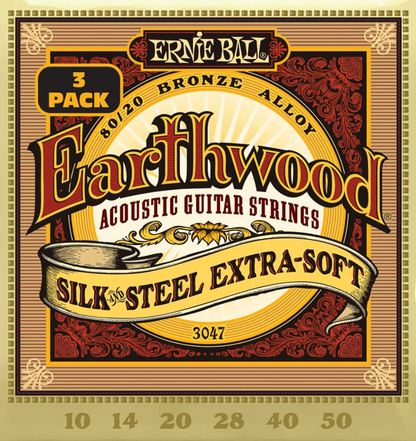 Ernie Ball Earthwood Silk and Steel Extra Soft 80/20 Bronze Acoustic Guitar Strings 3 Pk 10-50 Gauge