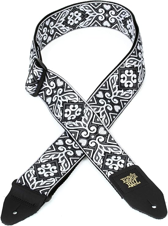 Ernie Ball Classis Jacquard Guitar Or Bass Strap in Tribal Silver And White