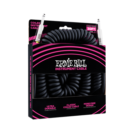 Ernie Ball P06044 Coiled Straight to Straight Instrument Cable 30 foot in Black
