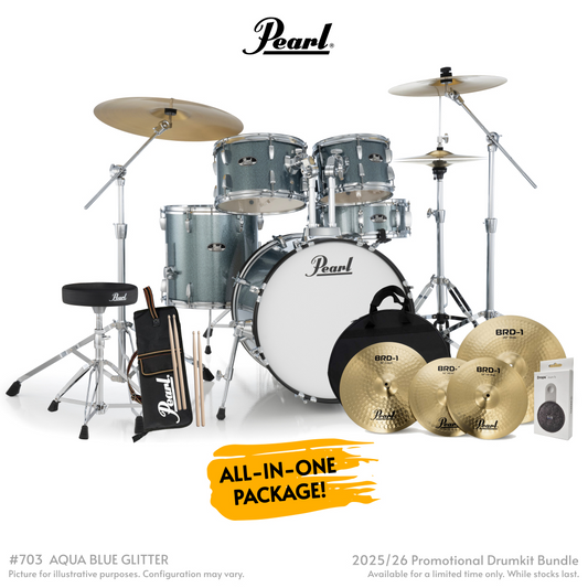 Pearl Roadshow-Plus 5-Piece Drum Kit with Cymbal Pack in Aqua Blue Glitter